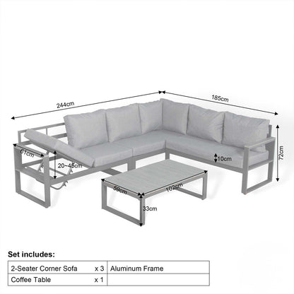Aluminium Charcoal L Shaped RHF Outdoor Garden Furniture Coffee Table