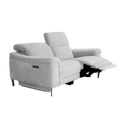 Oscar Ivory Fabric 2 Seater Electric Reclining Sofa USB Power Headrest