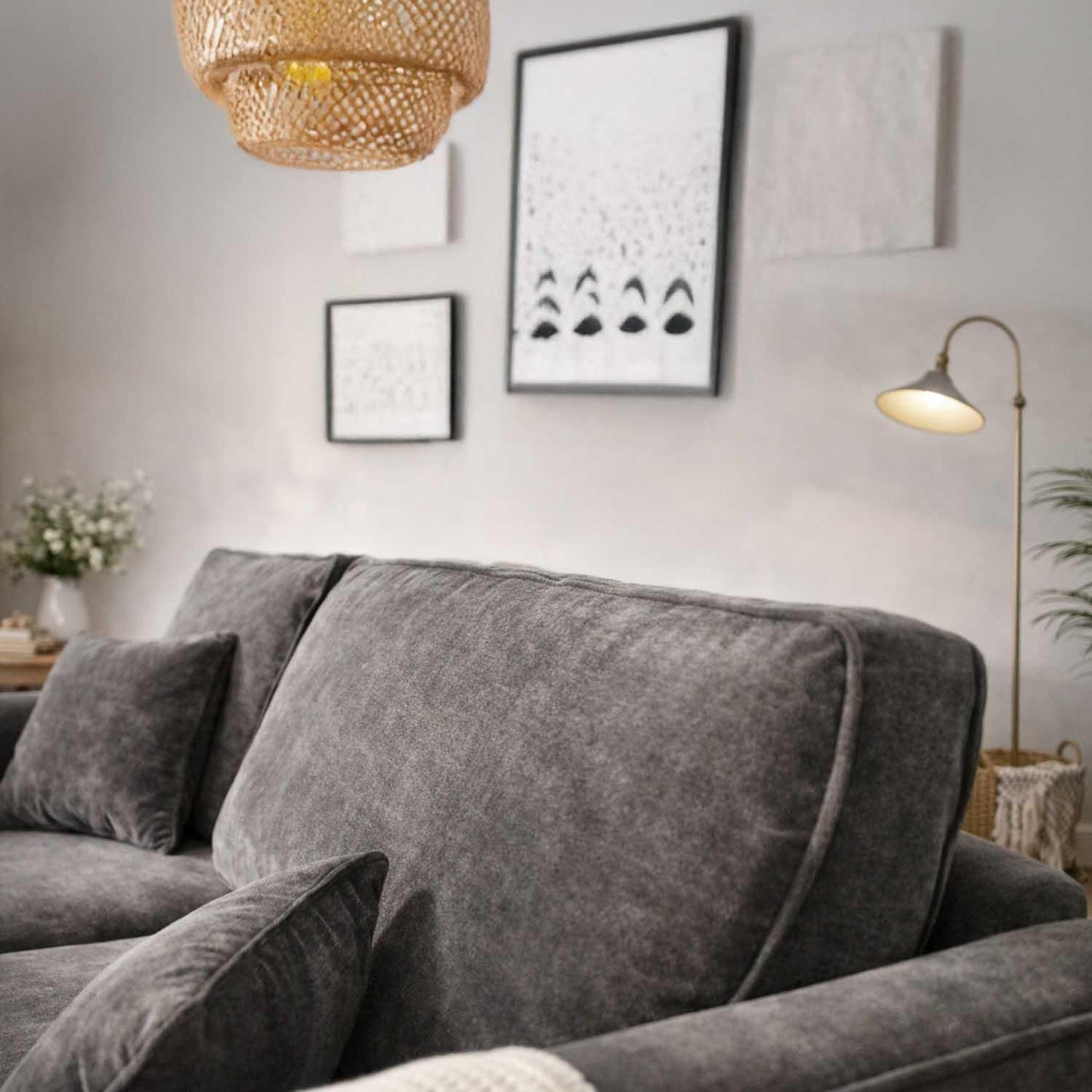 Ascot Large 3 Seater Sofa Chenille Fabric Beige or Charcoal