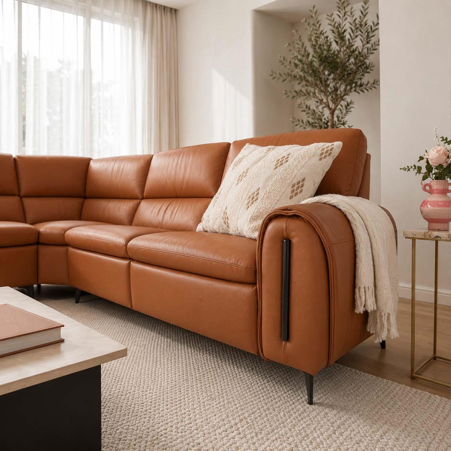 Aria L Shaped  Electric Recliner Sofa Tan Large Corner 5 Seater
