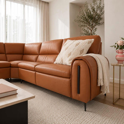 Aria L Shaped  Electric Recliner Sofa Tan Large Corner 5 Seater