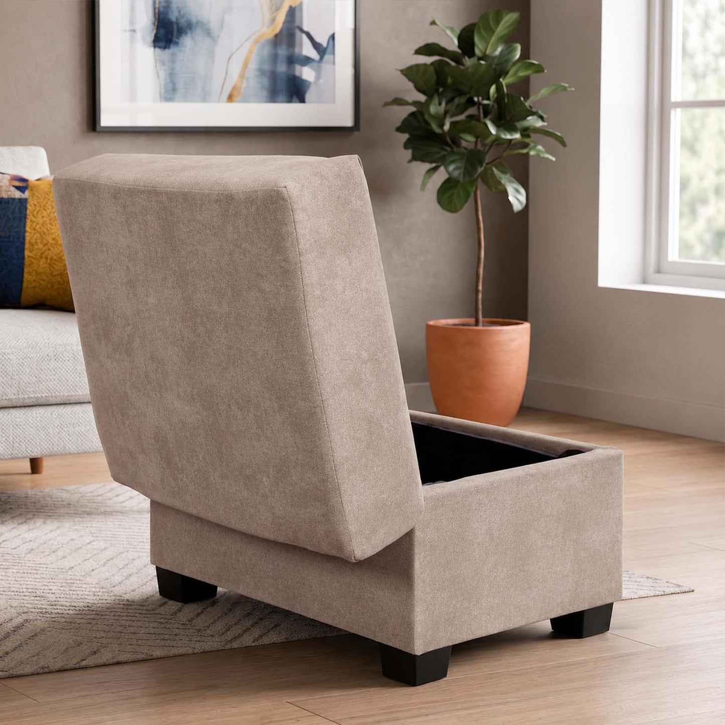 Milan Footstool With Storage Black Grey Mink