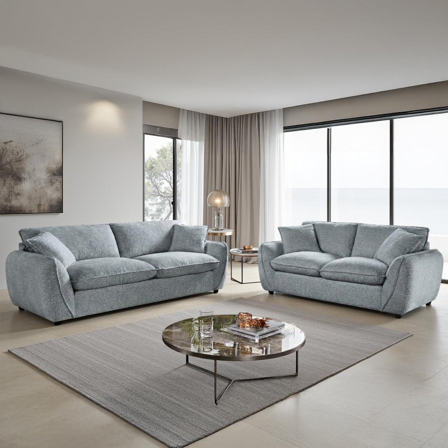 Berti Beige or Grey Fabric Sofa Suite