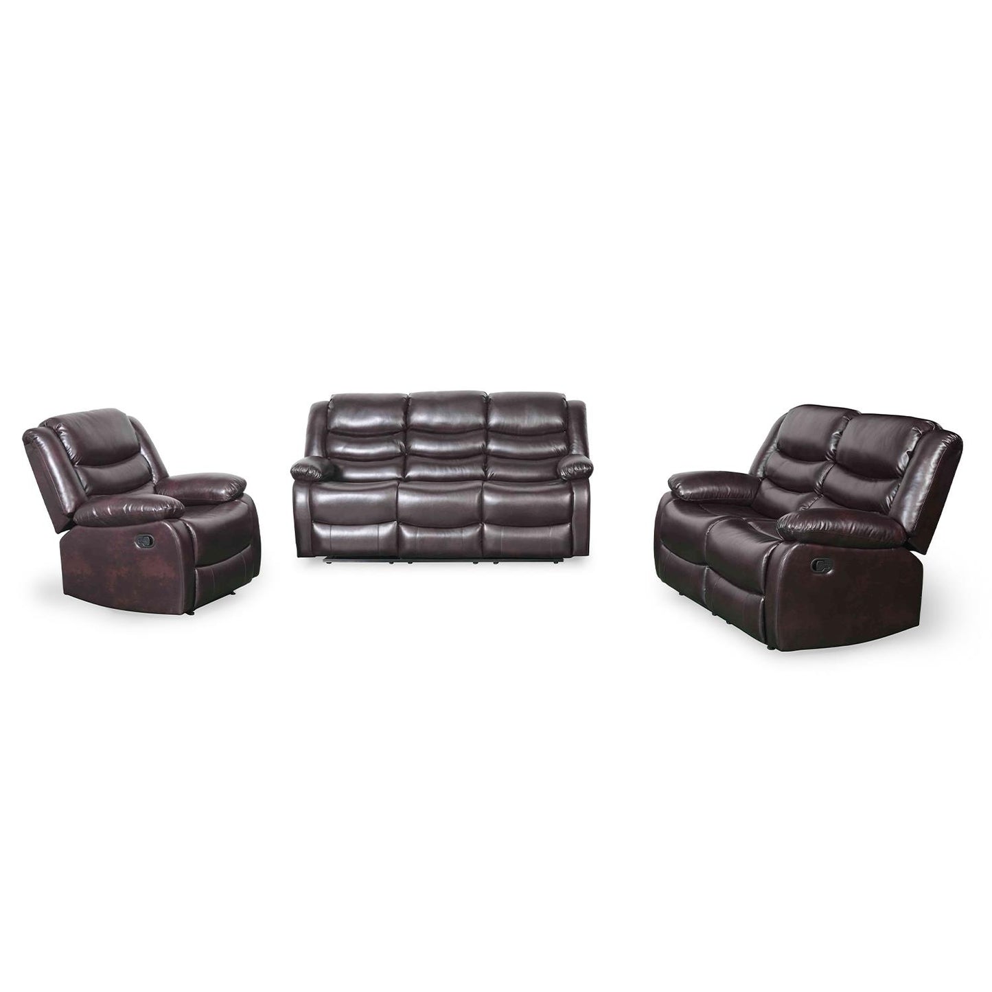 Cortland Leather Look 3 Piece Sofa Suite Manual Reclining Black or Brown