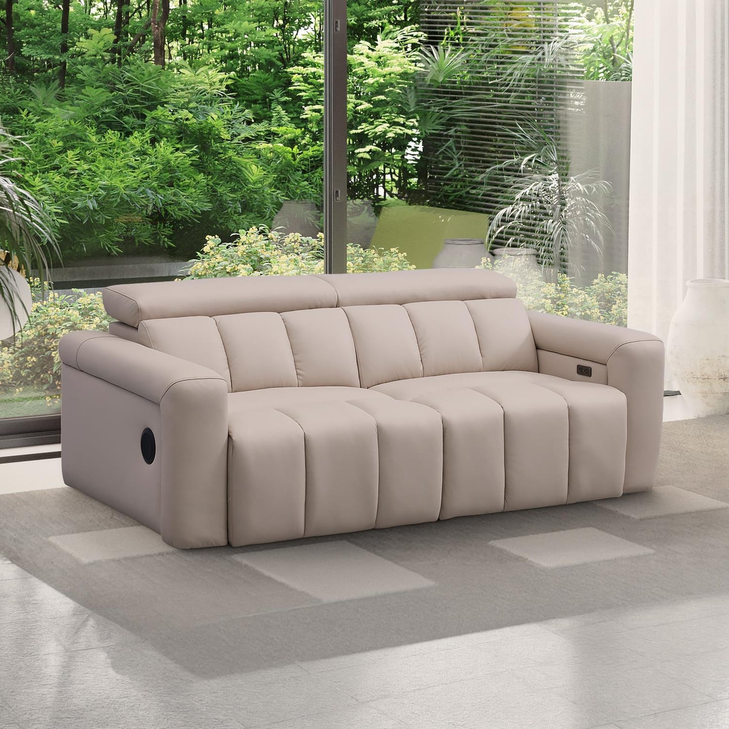Delilah Electric Reclining Cream Oslo 3 Seater Sofa With Soundbar