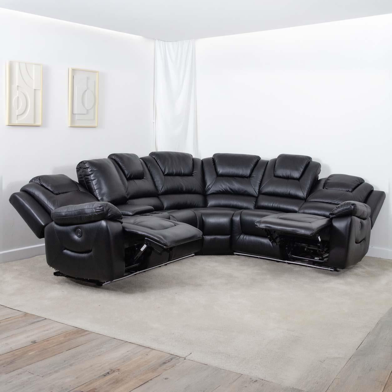 Oxbridge 5 Seater Electric Recliner Corner Sofa LED USB Black or Grey