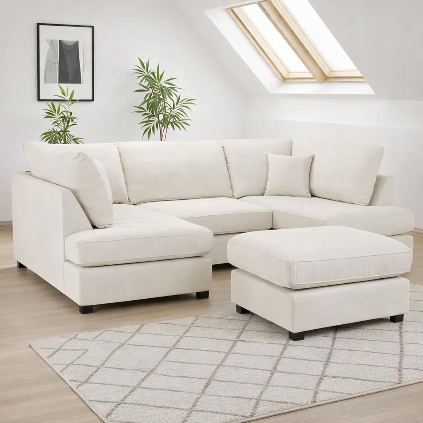 California Classic Fabric Beige, Black or Grey U shaped 6 Seater Sofa