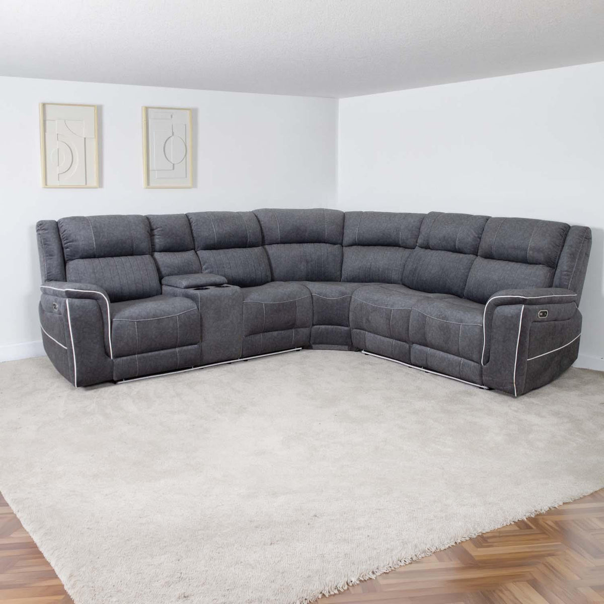 Anna Grey Fabric 5 Seater Electric Recliner Corner Sofa USB