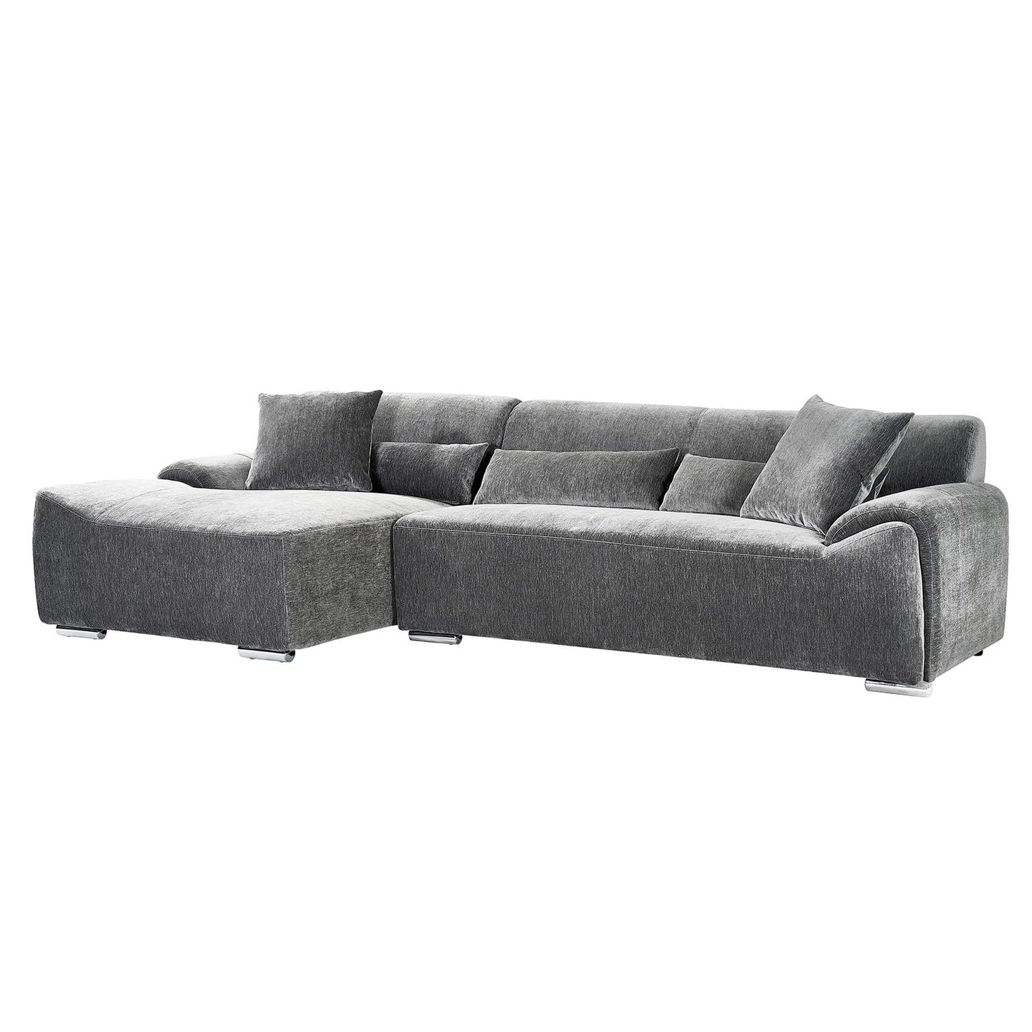 Monza L Shaped Chenille Fabric Beige Grey 4 Seater Corner Sofa LH