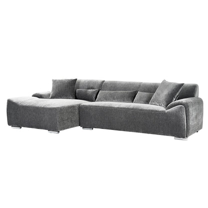 Monza L Shaped Chenille Fabric Beige Grey 4 Seater Corner Sofa LH