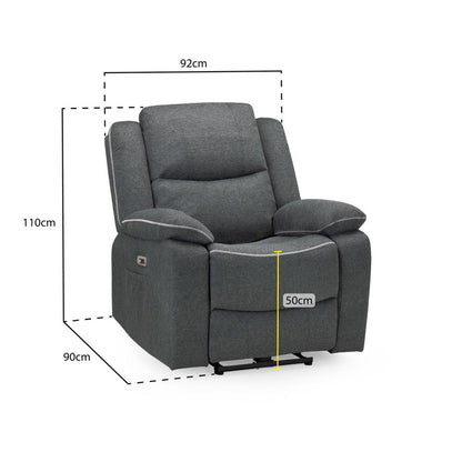 Harlow Graphite Grey Fabric Electric Reclining Single Seater Armchair