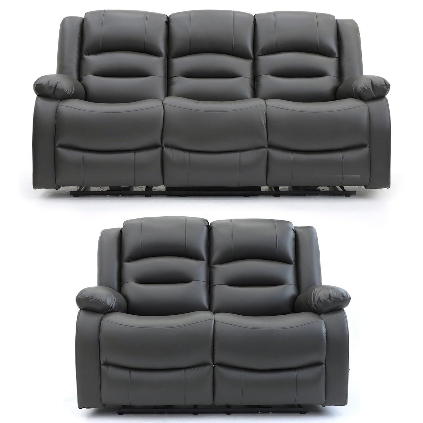 Arlo Leather Like Black or Grey 3 + 2 Electric Reclining Sofa Suite USB Charging + Drinks Tray