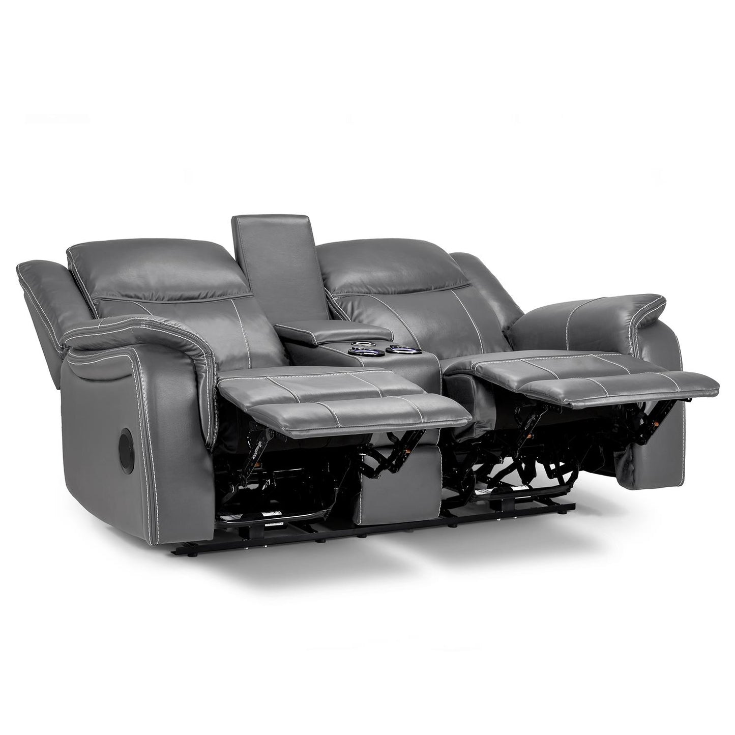 Orlando Leather Black or Grey Electric Reclining 2 Seater Centre Console