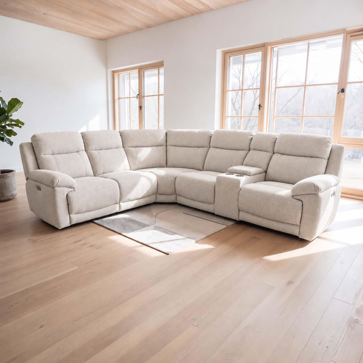 Orson 5 Seater Electric Recliner Corner Sofa Console Beige or Grey