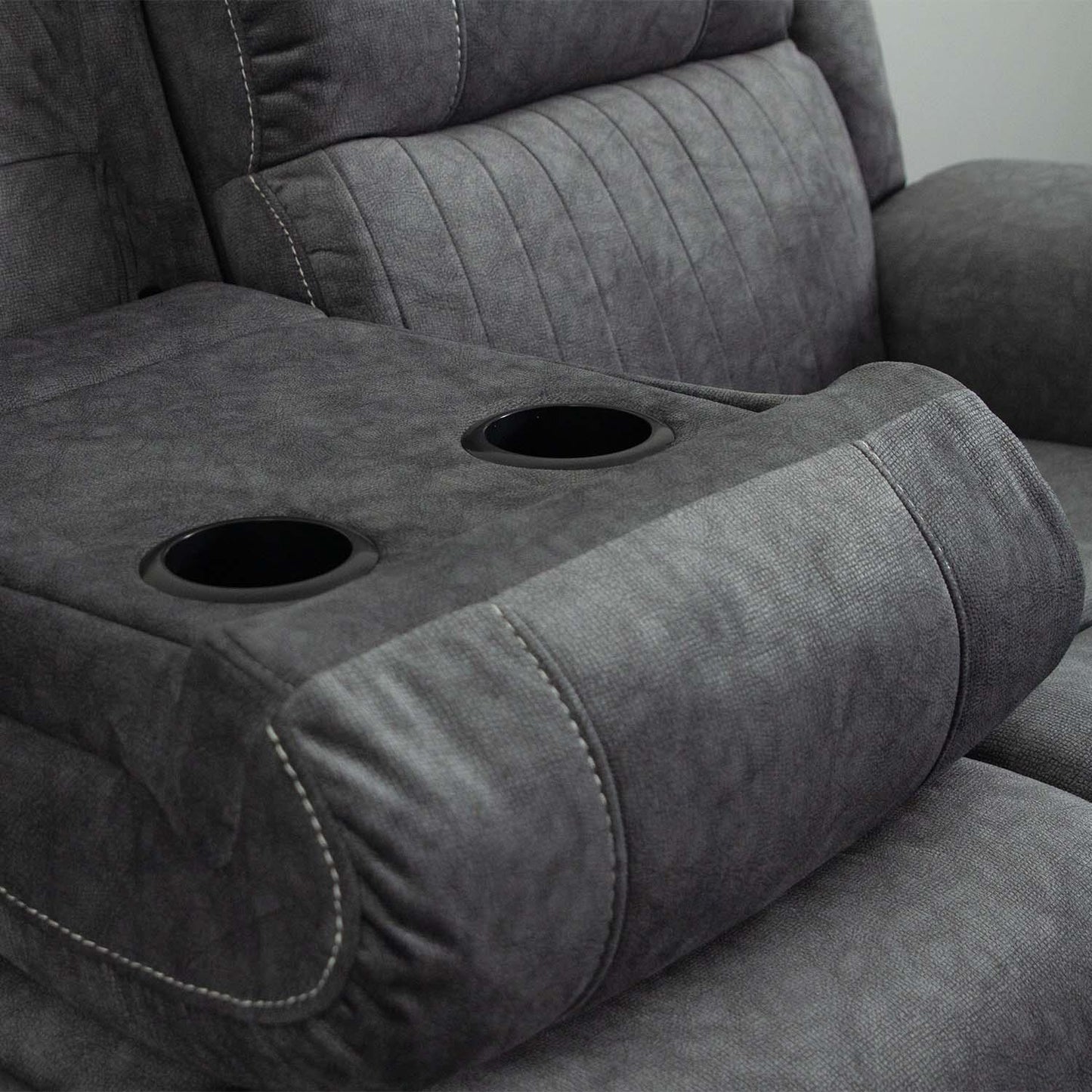 Anna Grey Fabric Electric Reclining Sofa Suite USB Charging Cup Holder