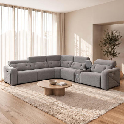 Oxley 5 Seater Electric Recliner Corner Sofa Bluetooth Beige or Grey