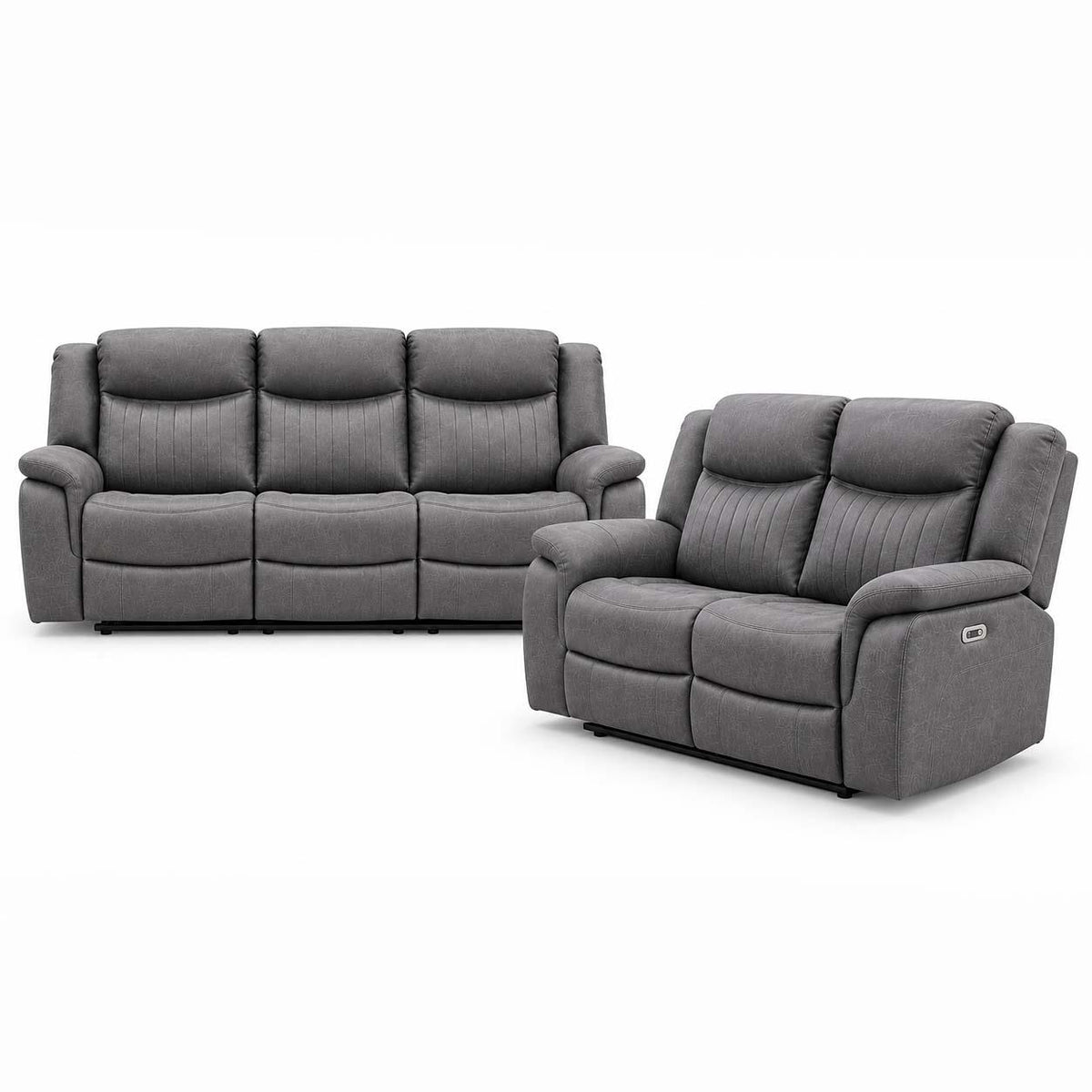 Lennox Grey Tech Fabric 3 + 2 Sofa Suite with Electric Recliner