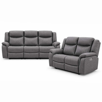 Lennox Grey Tech Fabric 3 + 2 Sofa Suite with Electric Recliner