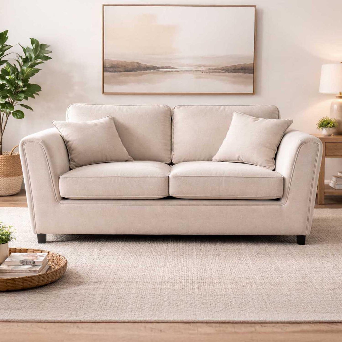 Ascot 3 + 2 Seater Sofa Set Chenille Fabric Beige Charcoal