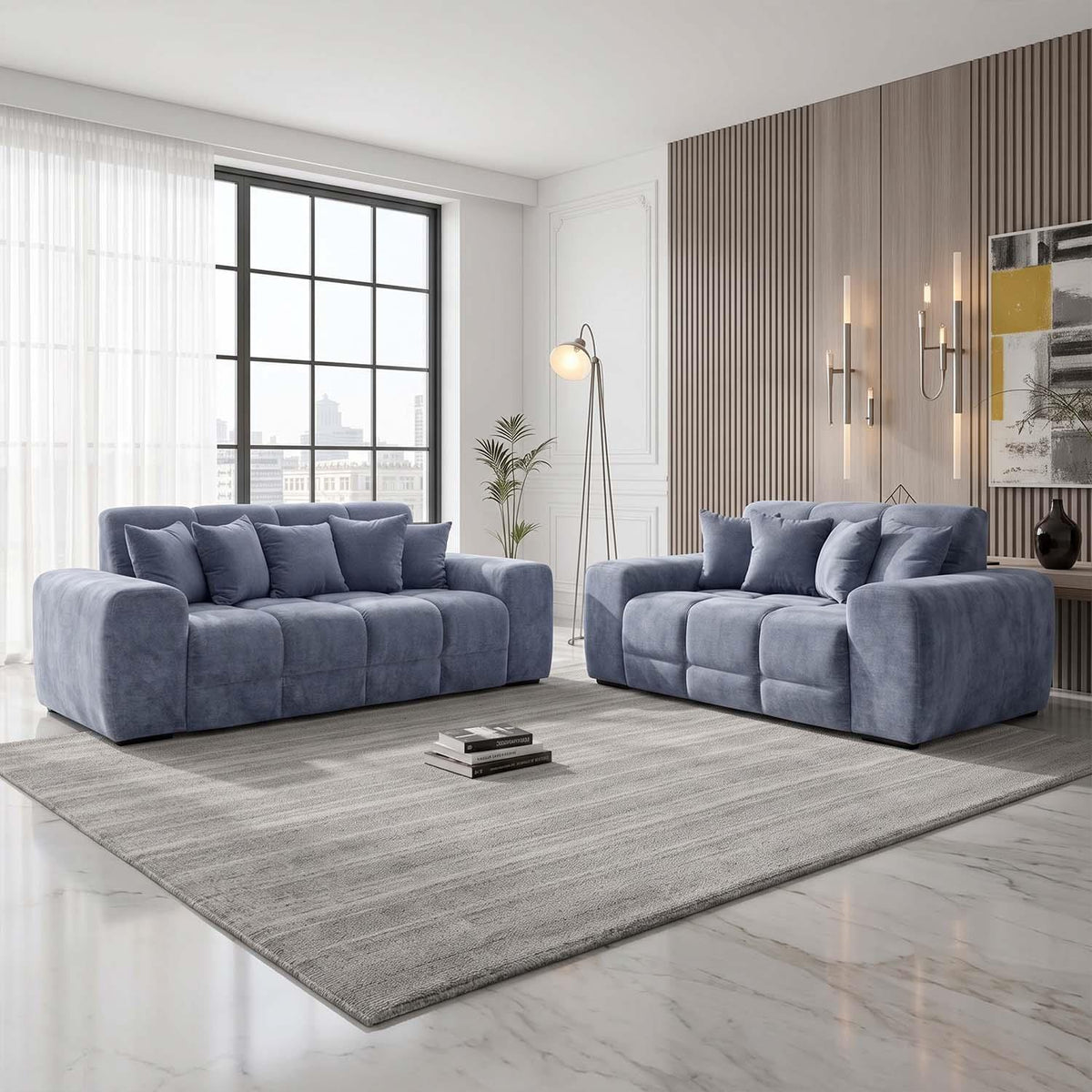 Jenson Plush Velvet 3 + 2 Seater Sofa Set Deep Seats & Boxed Arms