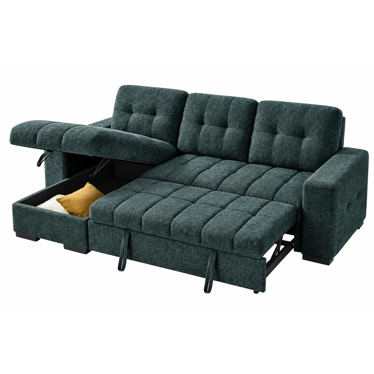 Luna 4 Seater Corner Sofa Bed Storage Chaise Beige Grey or Teal