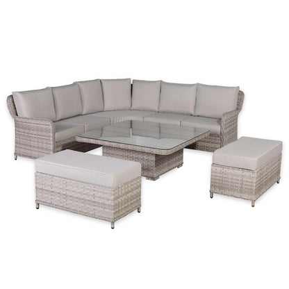 Rattan Garden Corner Sofa Set with Rising Dining Table and Bench