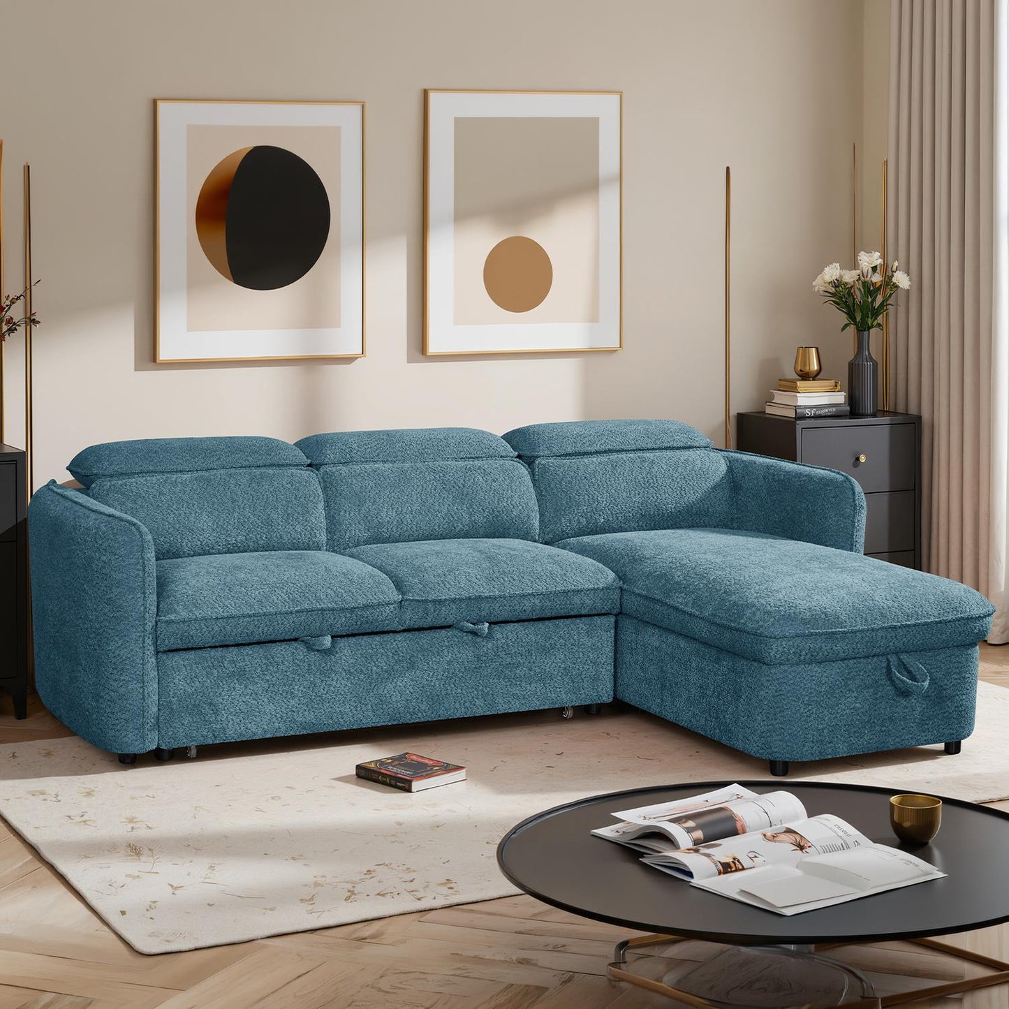 Ria L Shaped 4 Seater Fabric Corner Sofa Bed