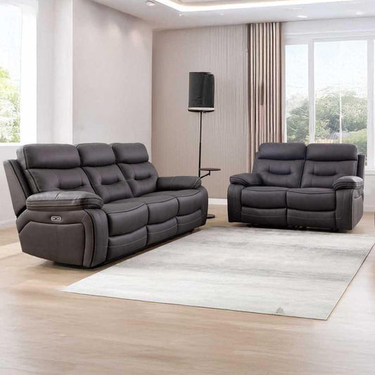 Renzo Grey Electric Recliner Sofa Suite 3 Seater & 2 Seater USB