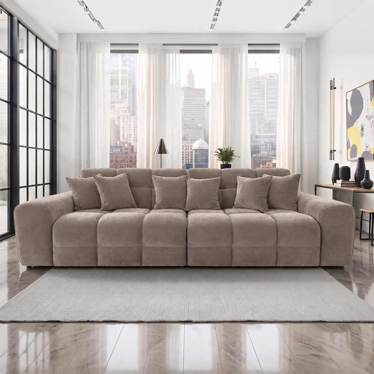 Jenson 4 Seater Plush Velvet Sofa with Deep Seats & Boxed Arms