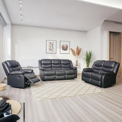 Cortland Leather Look 3 Piece Sofa Suite Manual Reclining Black or Brown