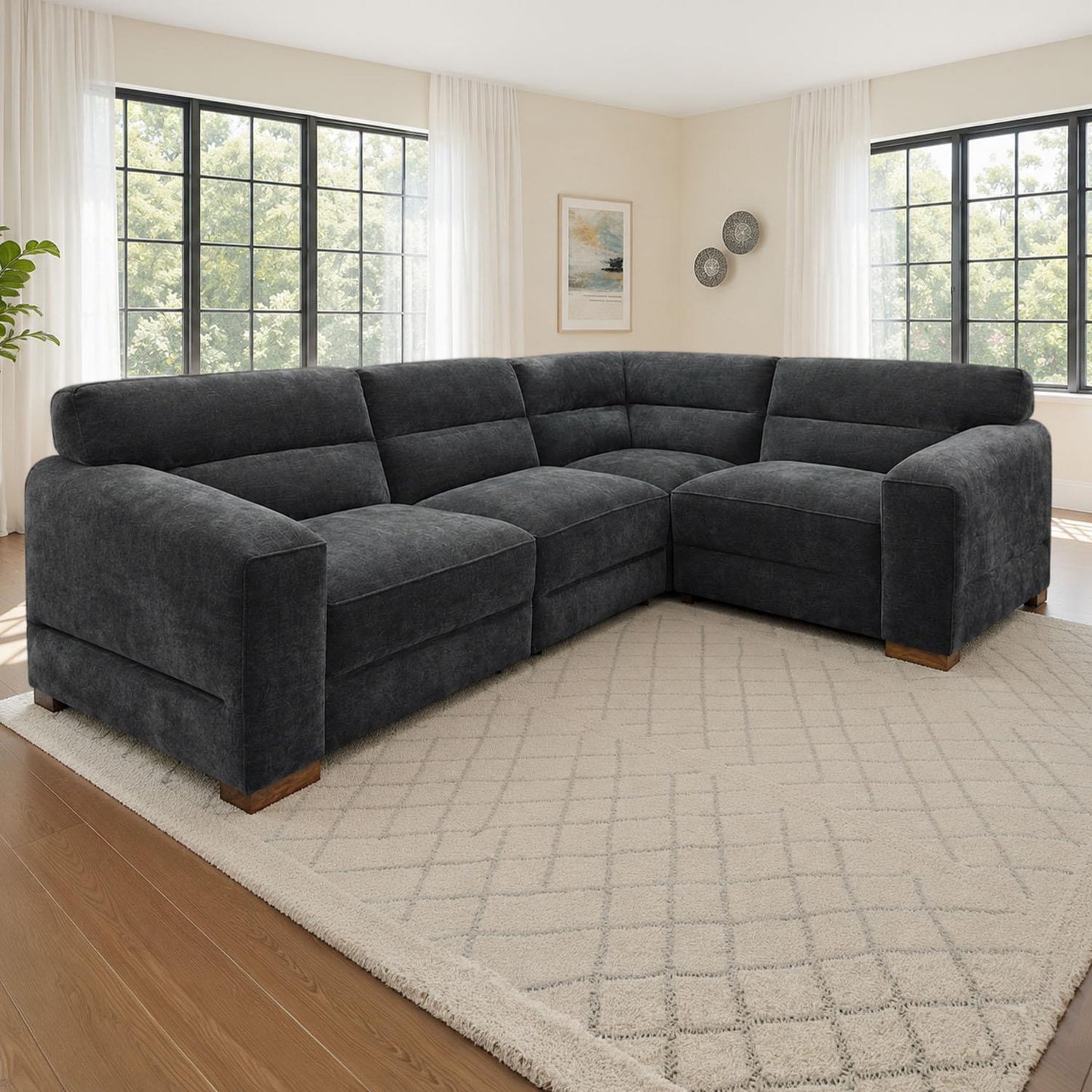 Clifton Universal Corner Sofa Soft Fabric Grey Green Charcoal