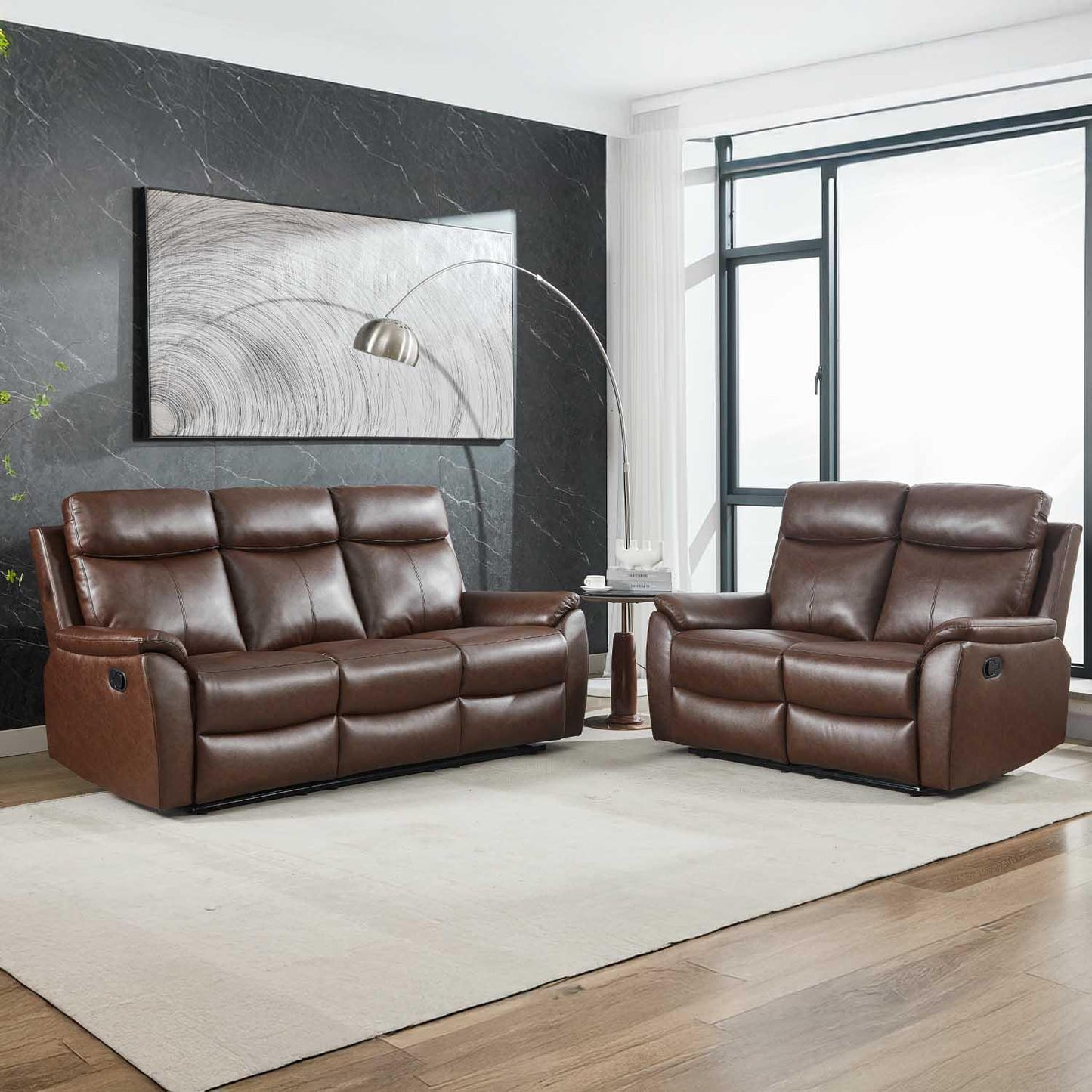 Ferndale 3 + 2 Recliner Sofa Set Brown Leatheraire Manual Suite
