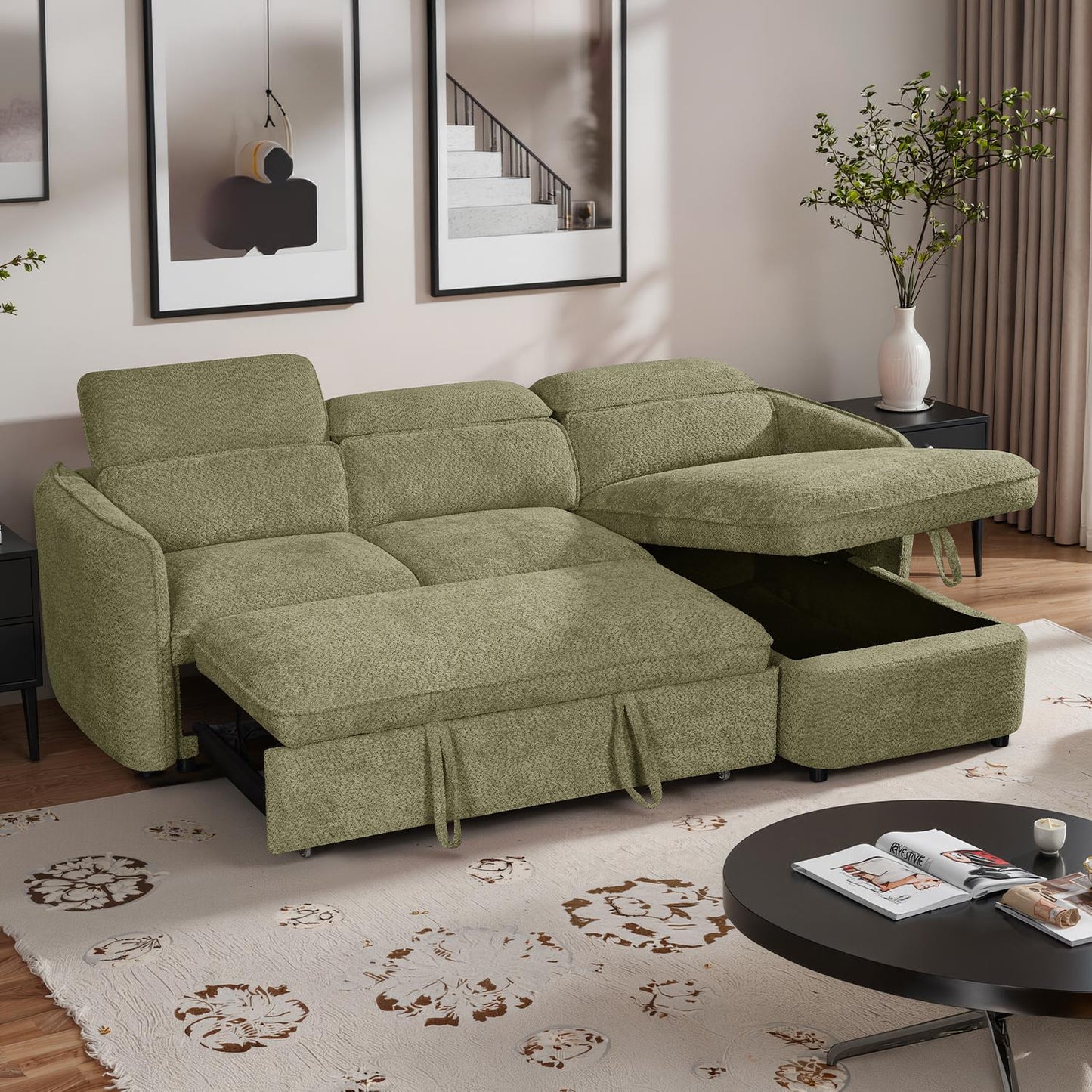 Ria L Shaped 4 Seater Fabric Corner Sofa Bed