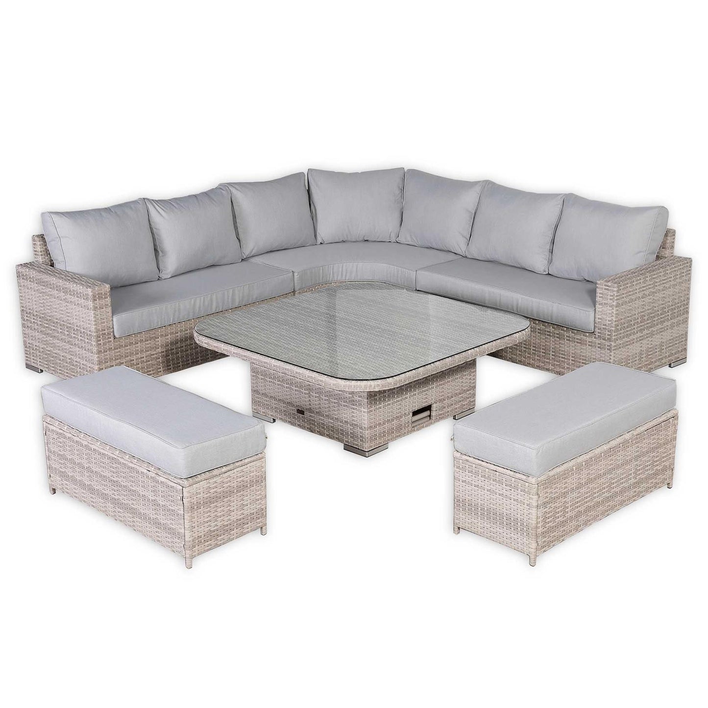 Round Corner Rattan Patio Sofa Set with Adjustable Table