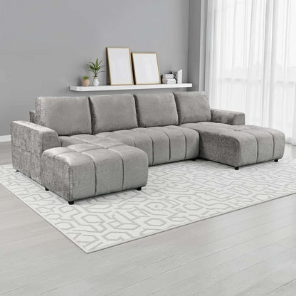 Stanford U Shaped Plush Velvet Sofa Bed Storage Beige Green or Grey
