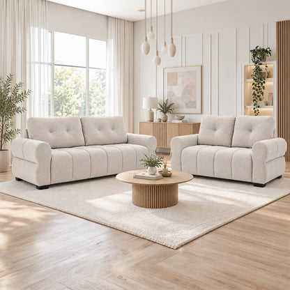 Sandford 3 2 Sofa Suite Fabric Set Rolled Arms Beige or Grey