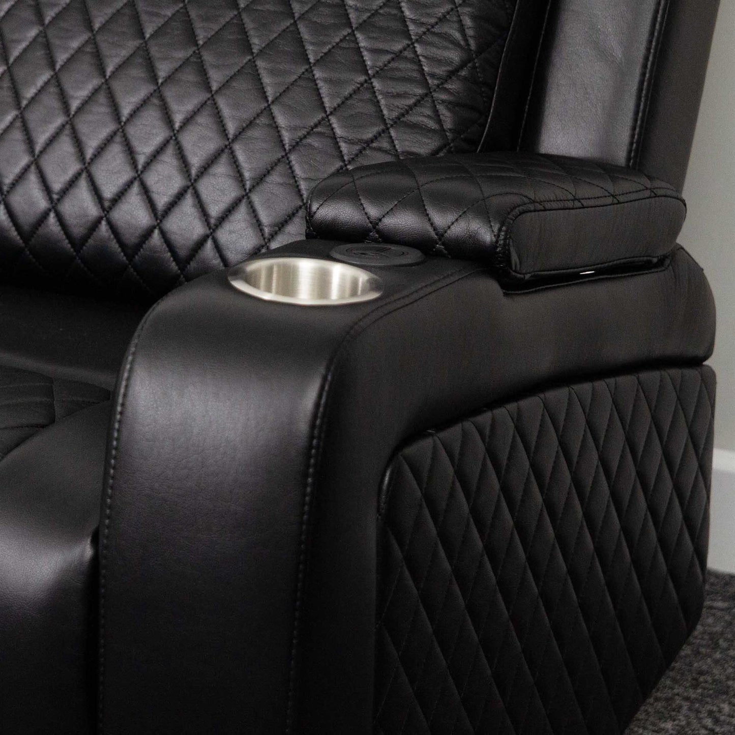 Felix Black or Grey Leather Electric Reclining Sofa Suite USB Cup Holder
