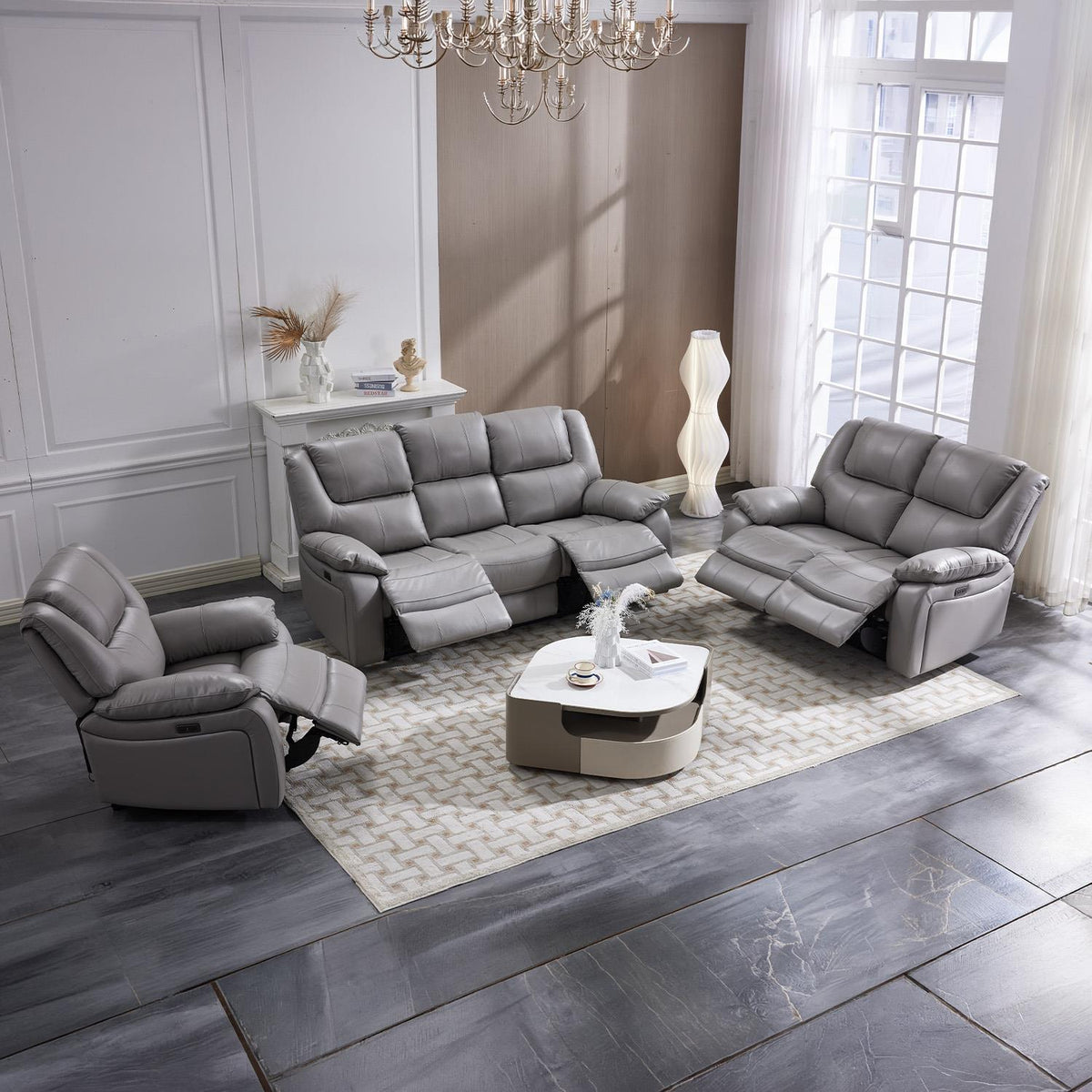 Knowle Electric Reclining 3 Piece Sofa Suite 3 + 2 + 1 Pisa Grey