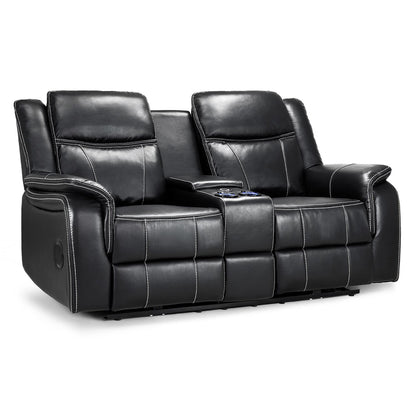 Orlando Leather Black or Grey Electric Reclining 2 Seater Centre Console