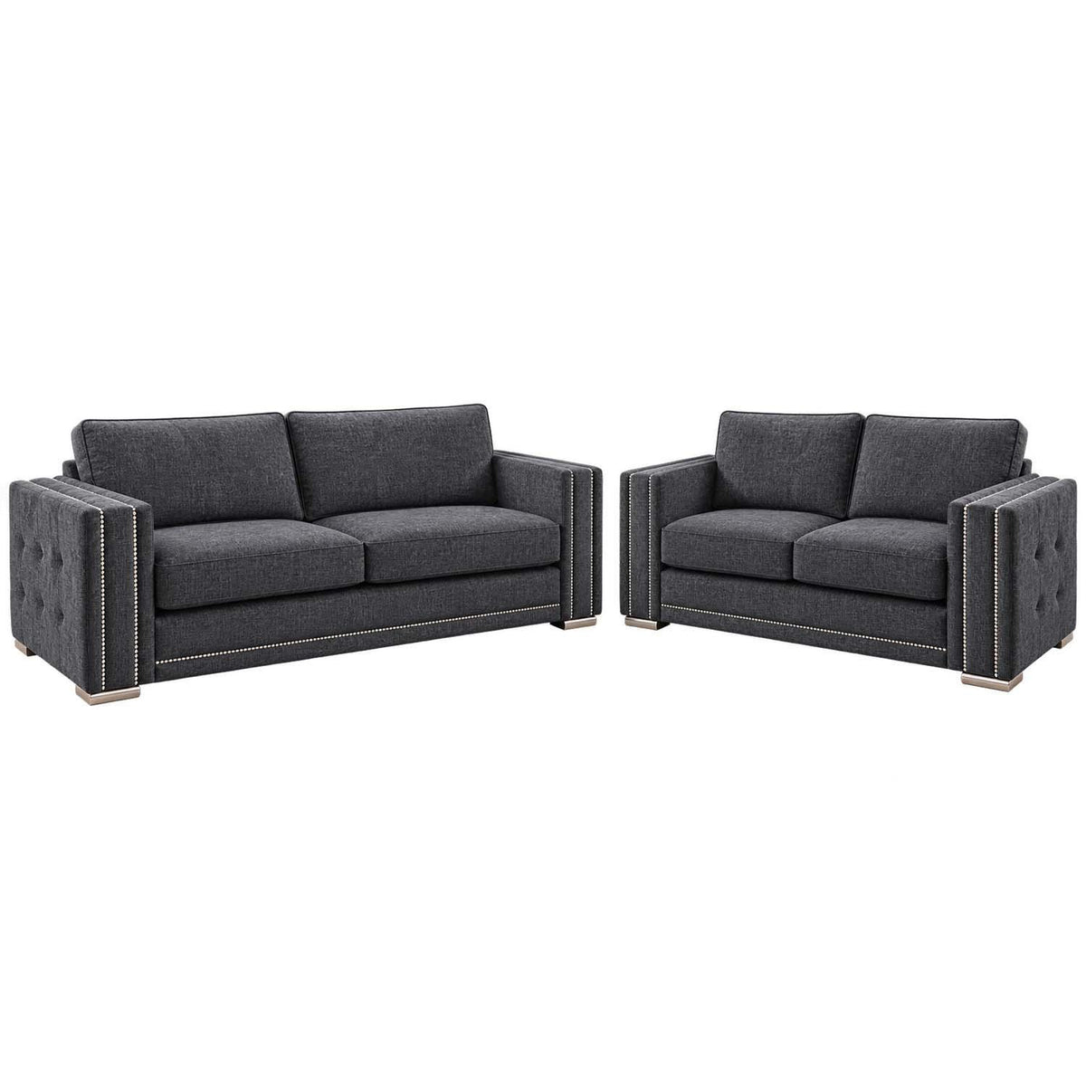 Brentford Grey Chenille 3 + 2 Sofa Suite Full Back Studded Detail