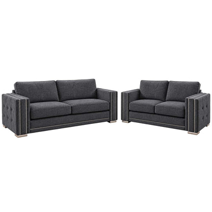 Brentford Grey Chenille 3 + 2 Sofa Suite Full Back Studded Detail