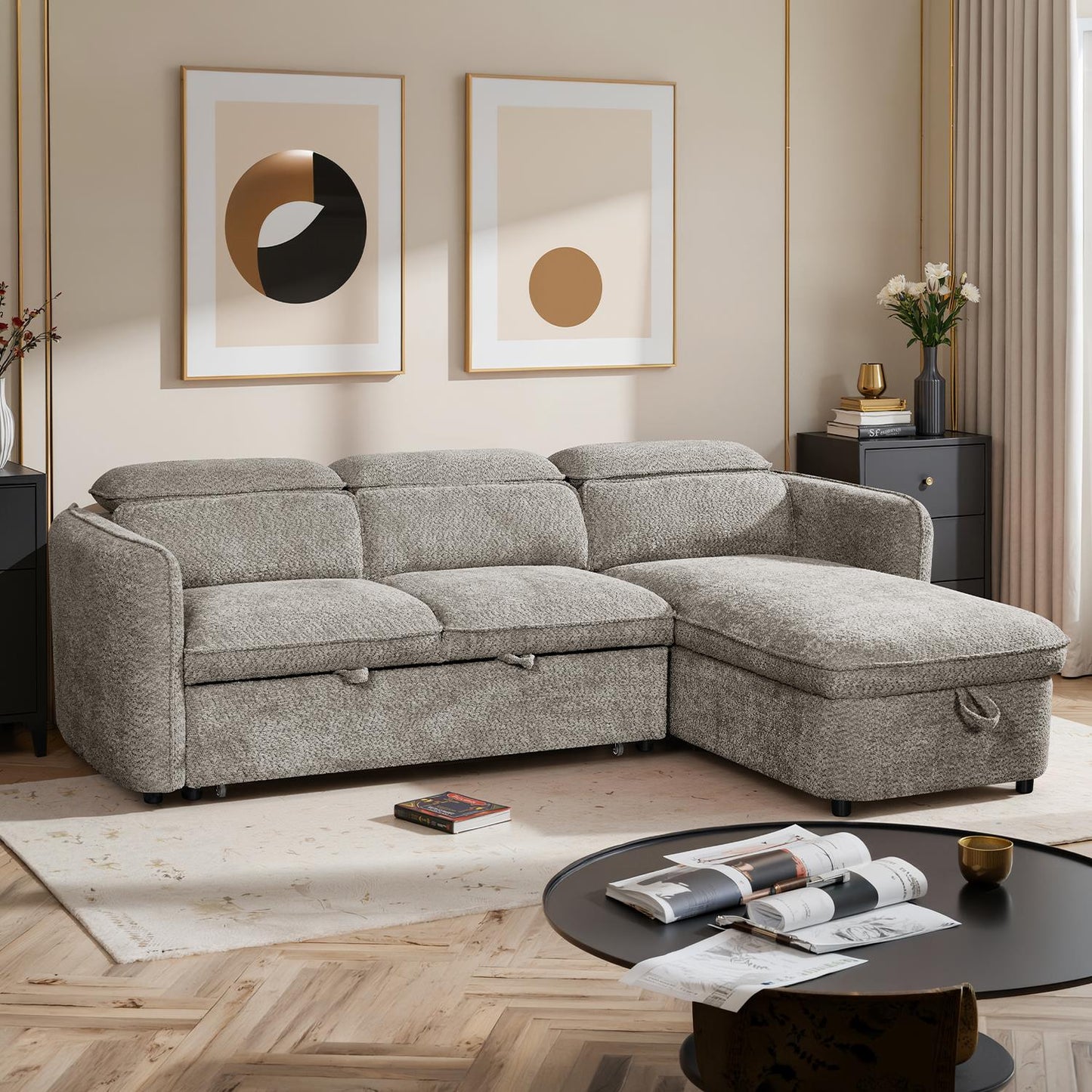 Ria L Shaped 4 Seater Fabric Corner Sofa Bed