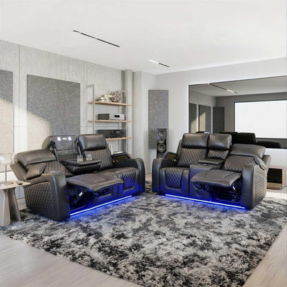 Felix Black or Grey Leather Electric Reclining Sofa Suite USB Cup Holder