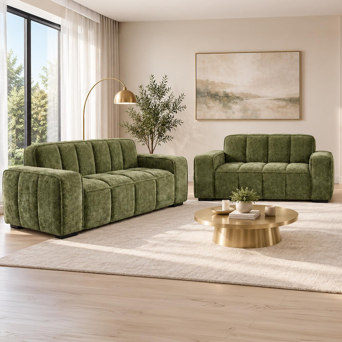 Preston 3 2 1 Sofa Suite Woven Fabric 3 Piece Set Beige Grey Olive