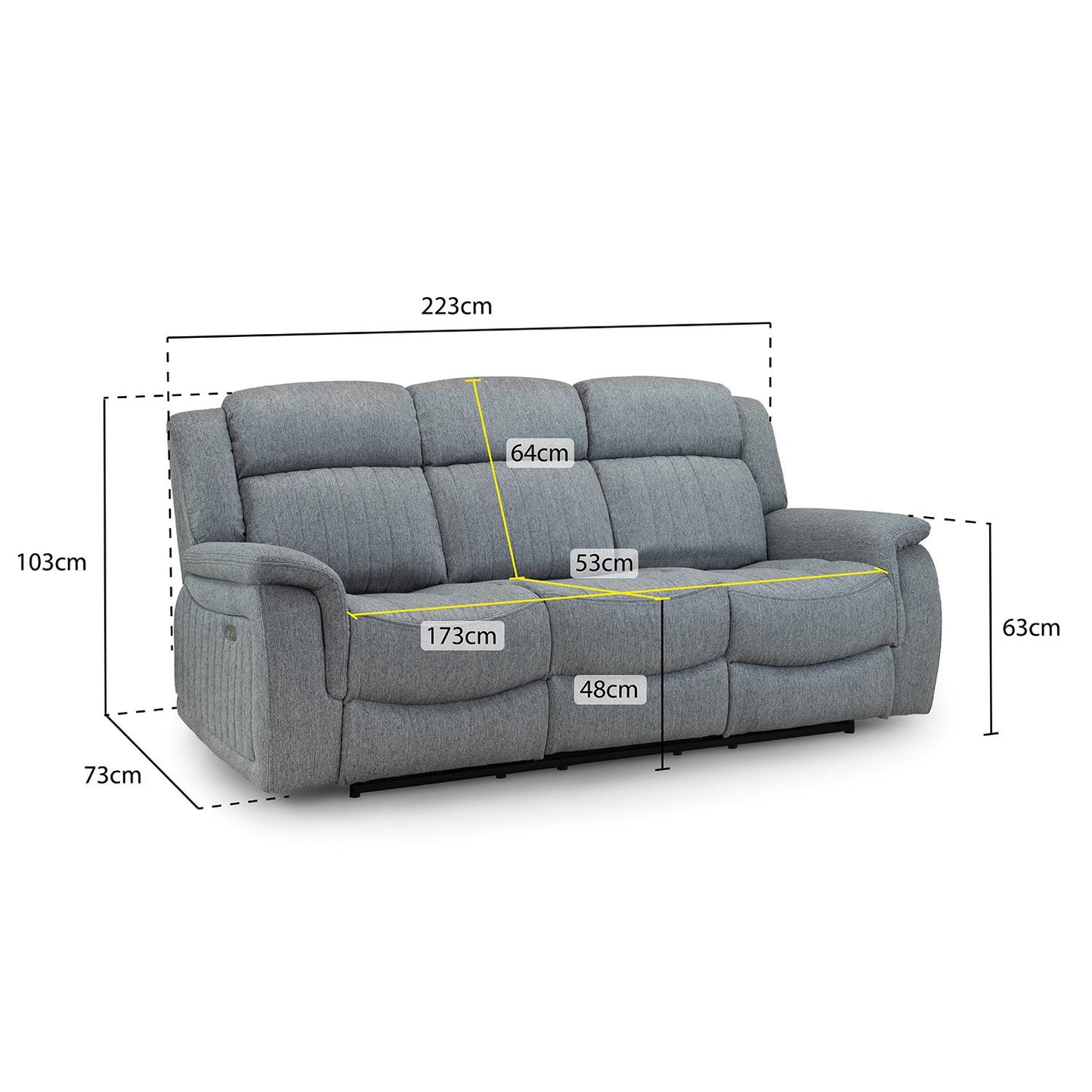 Linden Grey Electric Reclining 3 Seater sofa