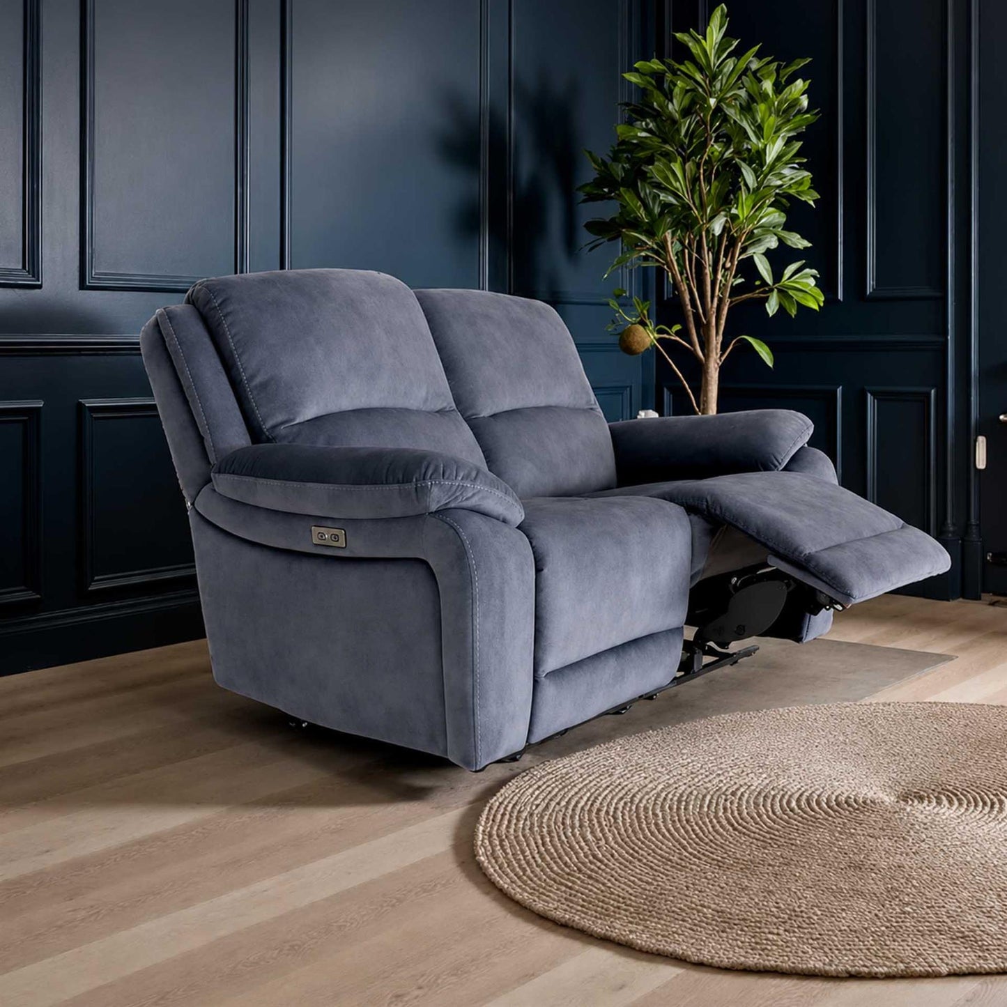 Bella Electric Reclining 2 Seater Sofa Ink Grey USB Charging
