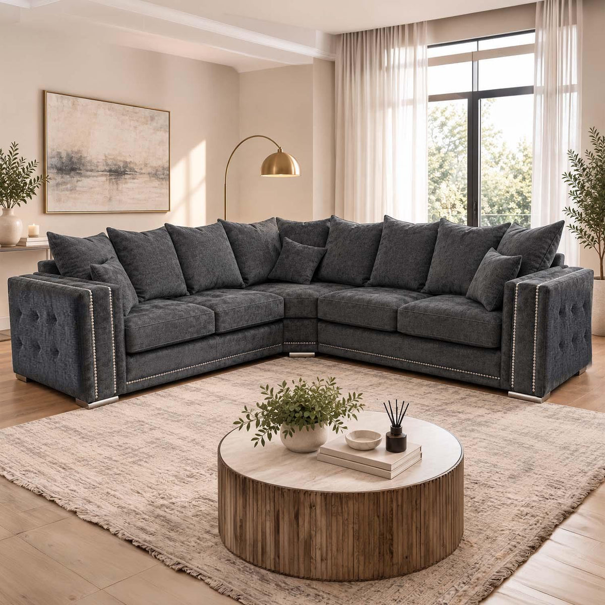 Brentford Grey Chenille Scatter Back Corner Sofa