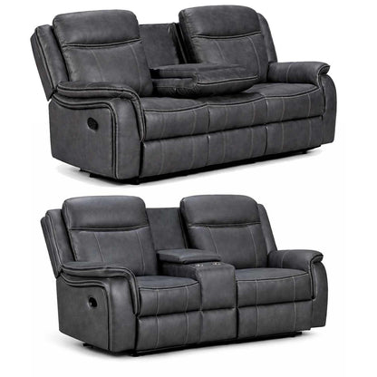 Tara Reclining 2 Piece Sofa Suite Grey Leather Look Fabric 3 + 2