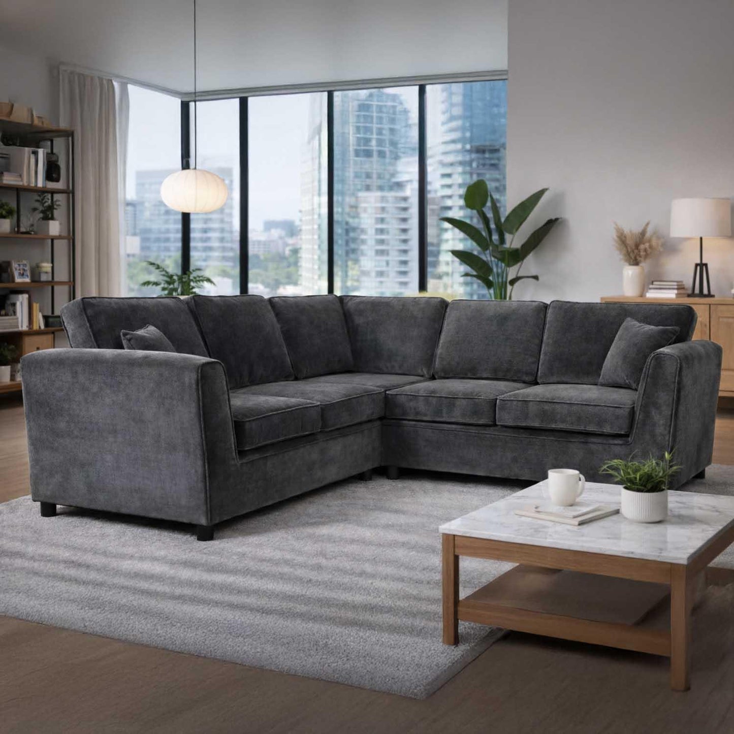 Ascot 5 Seater Corner Sofa Chenille Fabric Beige or Charcoal