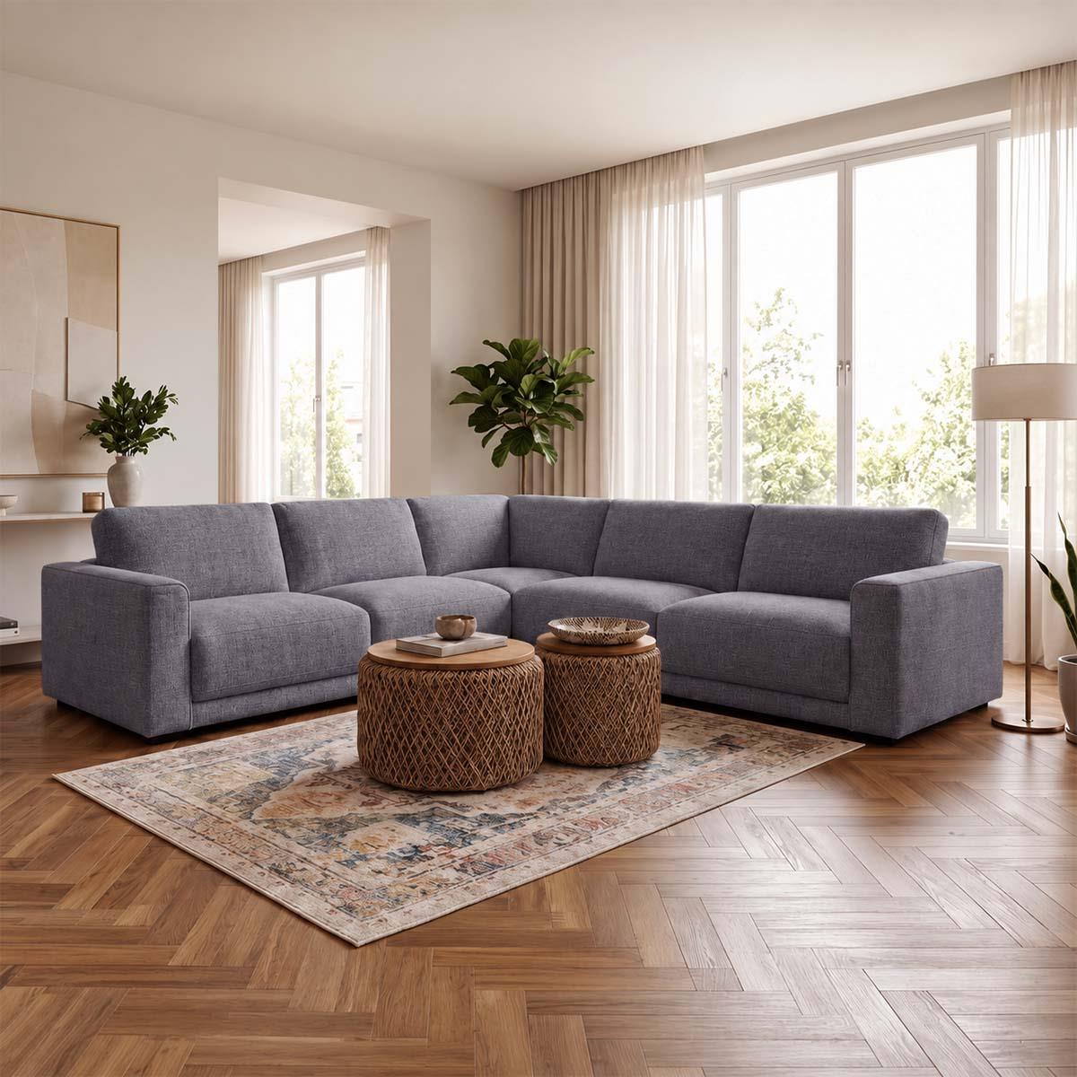 Melrose 5 Seater Woven Fabric Corner Sofa Removable Back Cushions